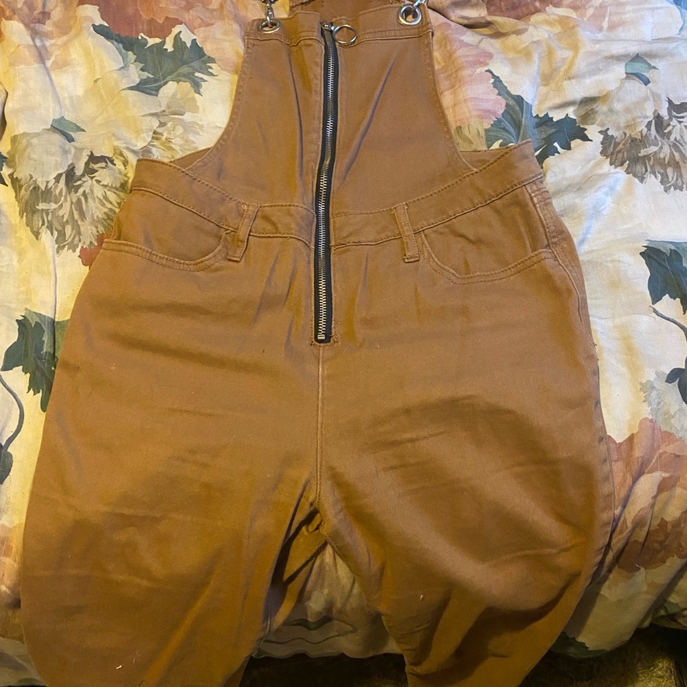 Brown Overalls with Front Zipper